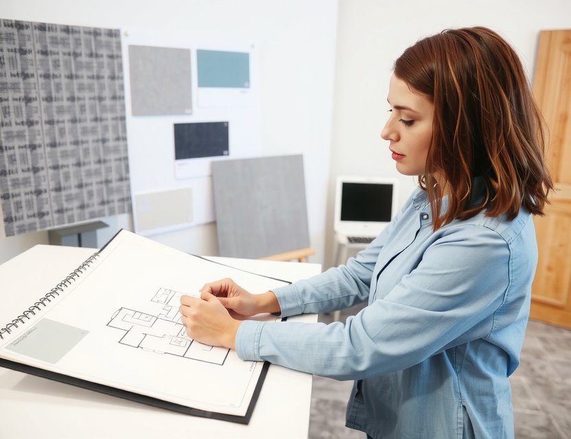 Interior design consultation with mood boards and sketches